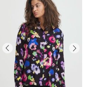 ICHI IHPATRIA Floral Black Multicolored Button Down Blouse size 38…